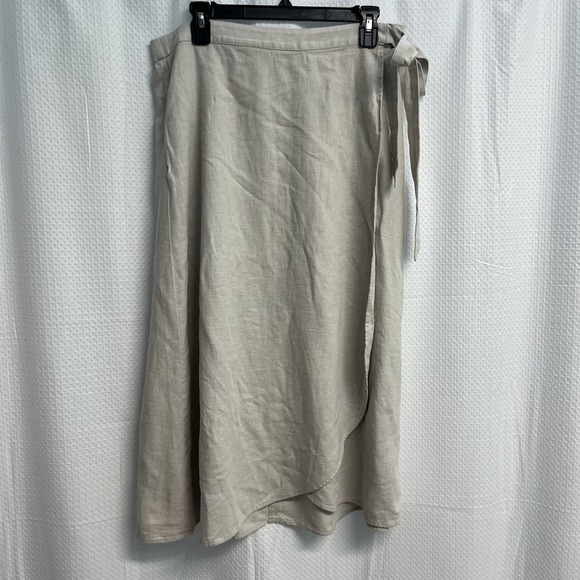 J.CREW Dresses & Skirts - J.Crew Linen Blend Neutral Beige Faux Wrap Midi Skirt Minimalist Large